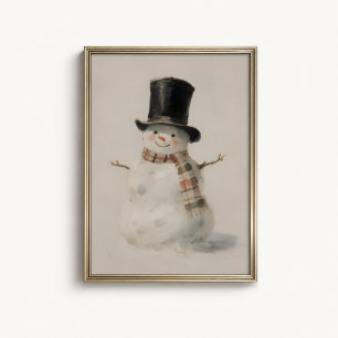 Affiche de bonhomme de neige aquarelle vintage - A