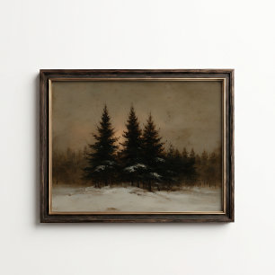 Affiche de bord de forêt de pins en hiver