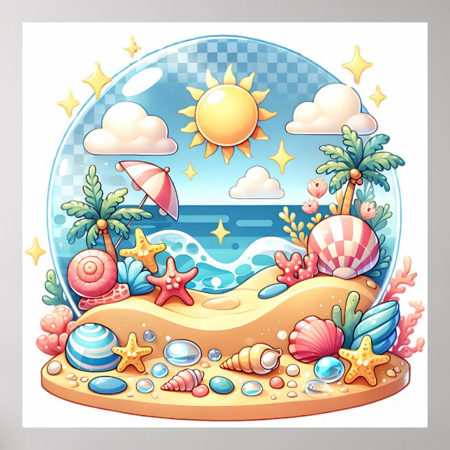 Affiche de boule à neige de plage pastel pour la n (Devant)