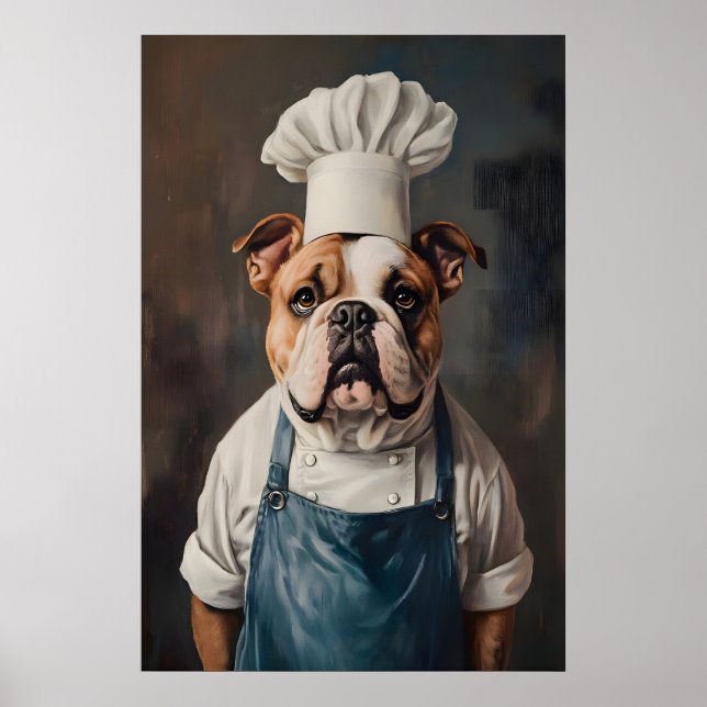 Affiche de Bouledogue en Chapeau de Cuisinier, Aff (Devant)