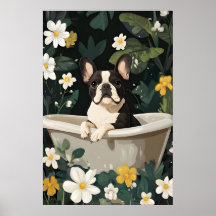 Affiche de bouledogue français dans la baignoire,