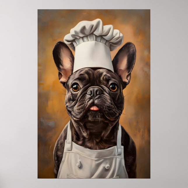Affiche de bouledogue français en chapeau de chef, (Devant)