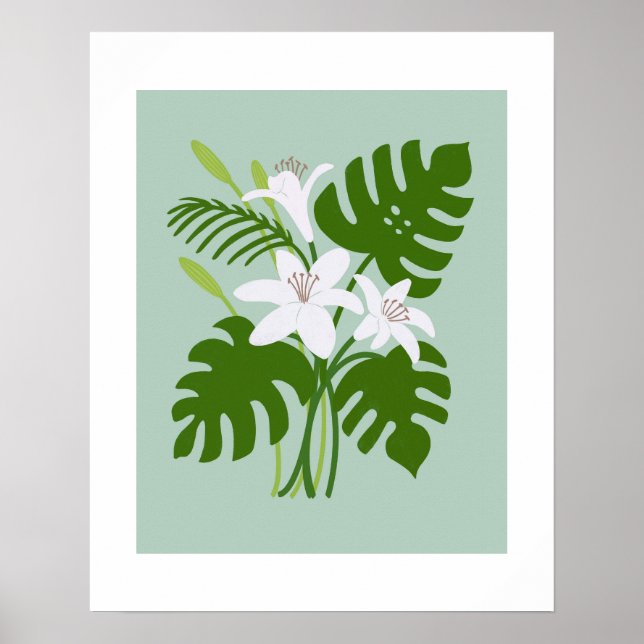 Affiche de bouquet de lys Monstera tropical (Devant)