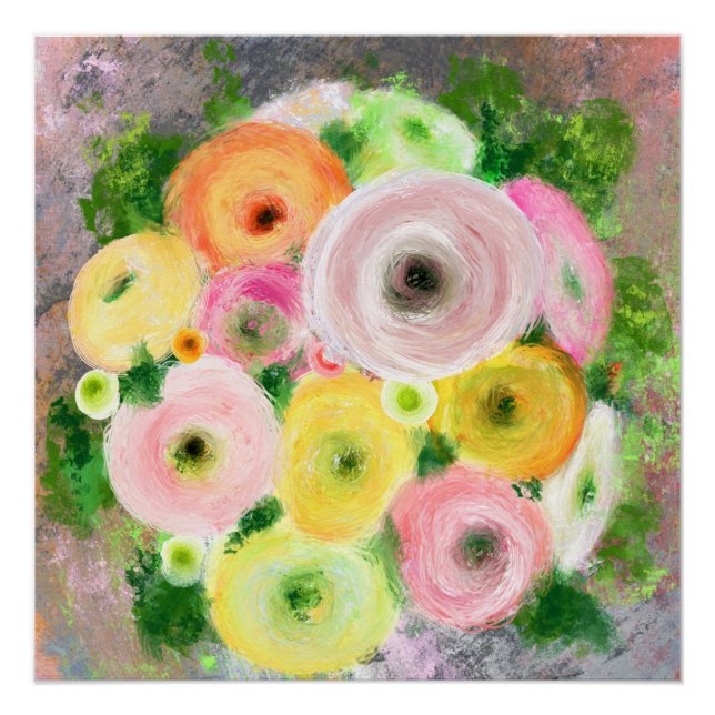 Affiche de bouquet de renoncules colorés (Devant)