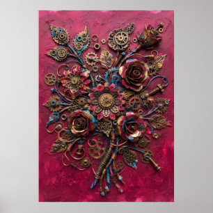 Affiche de bouquet de roses texturées de Bourgogne
