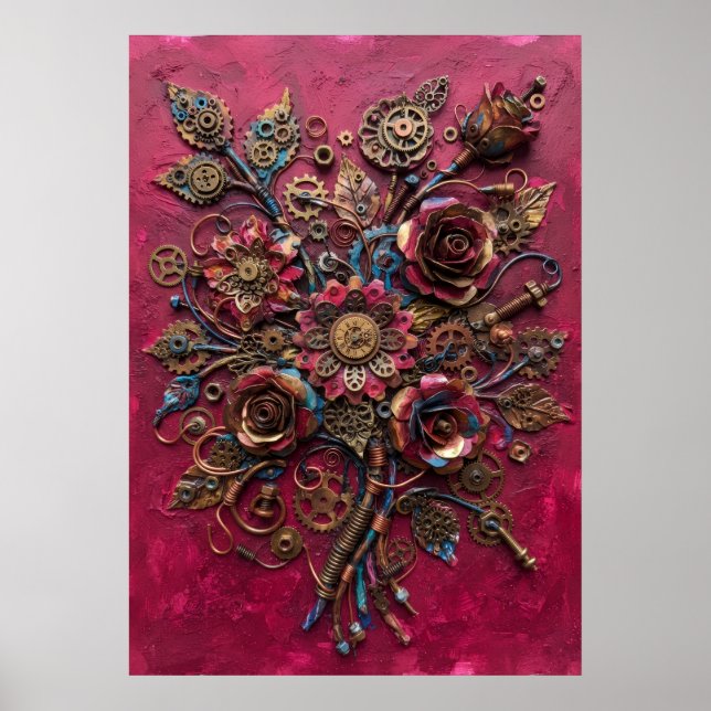 Affiche de bouquet de roses texturées de Bourgogne (Devant)