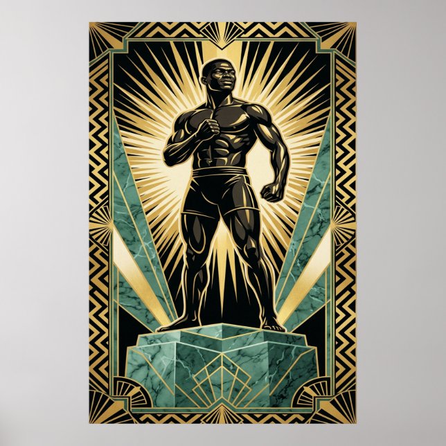 Affiche de boxeur athlète champion Art Déco or sar (Devant)