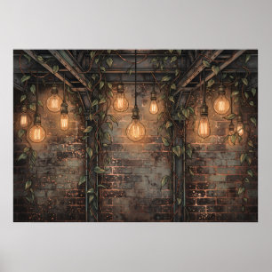 Affiche de briques industrielles avec ampoules Edi