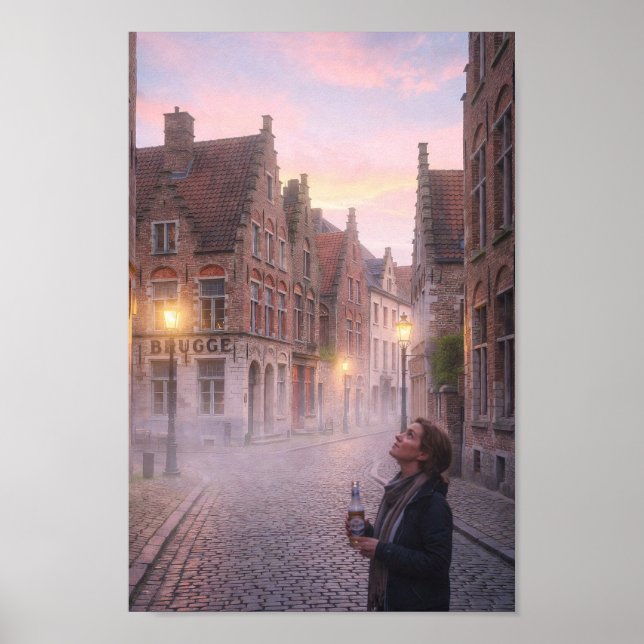 Affiche de Bruges Crépuscule Pavé de Rêve (Devant)