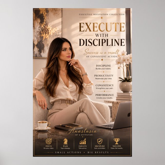 Affiche de bureau exécutif - Exécuter avec discipl (Devant)