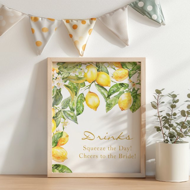 Affiche de Buvette Fleurie au Citron pour une Fête (Lemon Floral Drinks Bridal Shower Poster
)