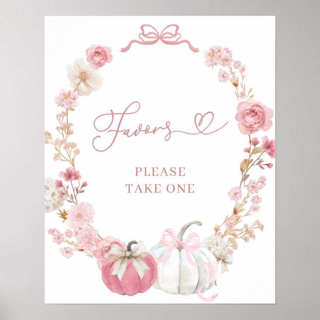 Affiche de cadeaux de petite citrouille rose et bl (Devant)