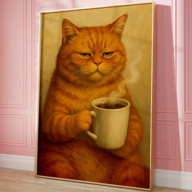 Affiche de café de chat grincheux drôle Art huile  (Créateur téléchargé)