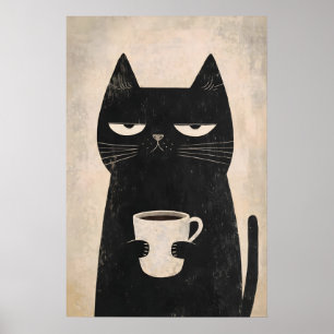 Affiche de café Grumpy Cat, Art noir minimaliste