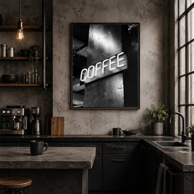 Affiche de café néon noir et blanc industriel (Créateur téléchargé)