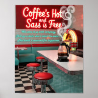 Affiche de café rétro avec un message chaud et un