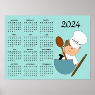 Affiche de calendrier 2024 de conception de chef b