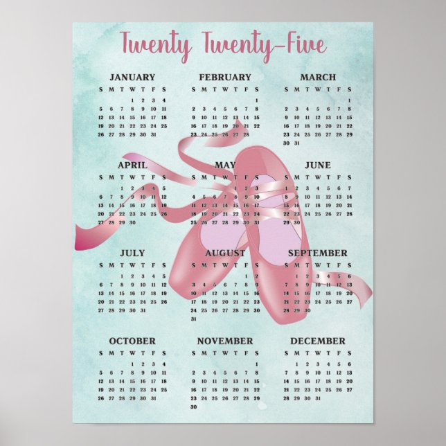 Affiche de calendrier 2025 de chaussons de danse d (Devant)