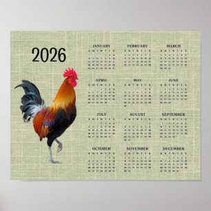 Affiche de calendrier 2026 Coq Coloré se pavanant