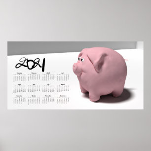 Affiche de calendrier 3D Funny Pig 3 2021 28x14