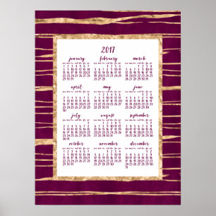 Affiche de calendrier annuel 2017 Magenta et Or en