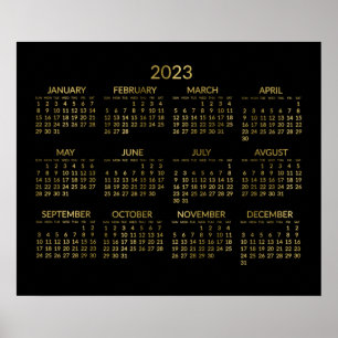 Affiche de calendrier annuel 2023 en or faux et no