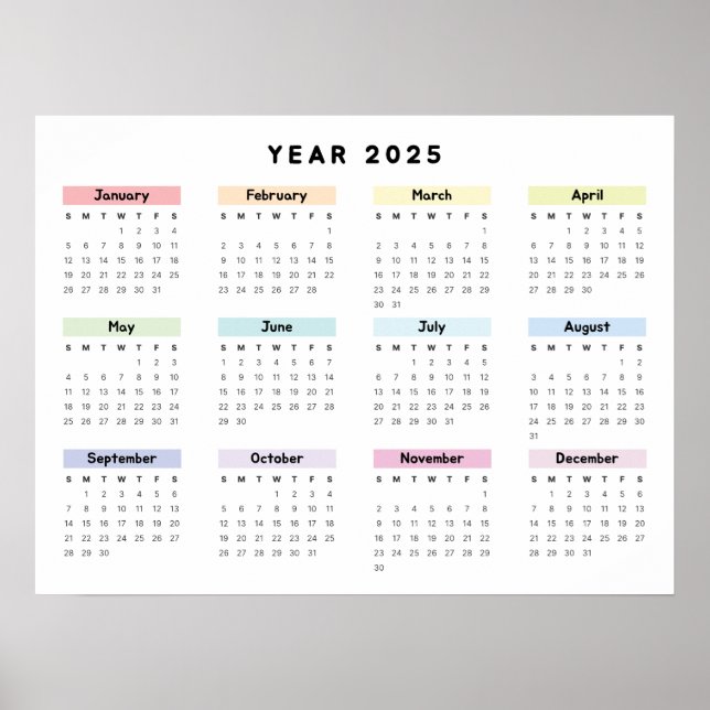 Affiche de calendrier annuel minimaliste personnal (Devant)
