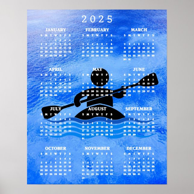 Affiche de calendrier de conception de kayak 2025 (Devant)