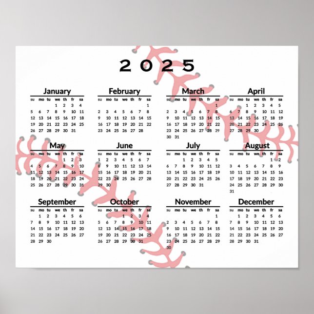 Affiche de calendrier de design de baseball 2025 (Devant)