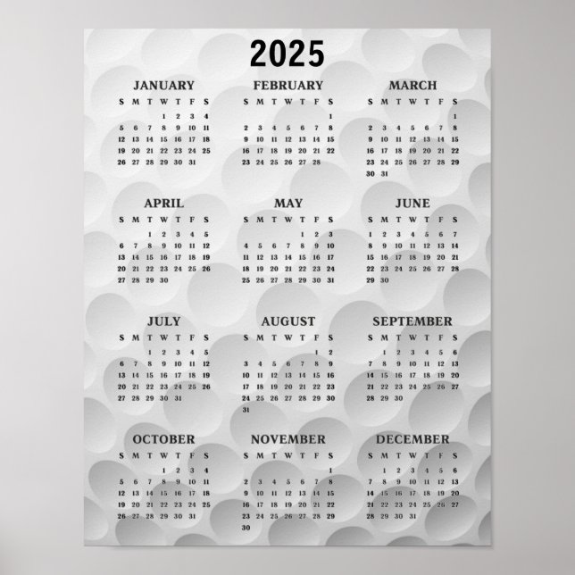 Affiche de calendrier de golf 2025 (Devant)