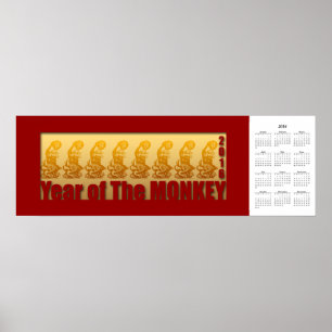 Affiche de calendrier de l'année du singe 2016