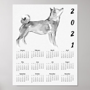 Affiche de calendrier de peinture originale Shiba 