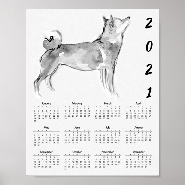Affiche de calendrier de peinture originale Shiba  (Devant)