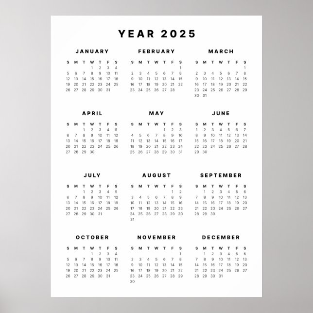 Affiche de calendrier minimaliste 2025 (Devant)
