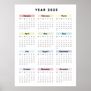 Affiche de calendrier minimaliste arc-en-ciel 2025
