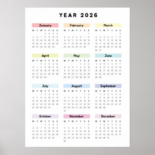 Affiche de calendrier minimaliste arc-en-ciel 2026