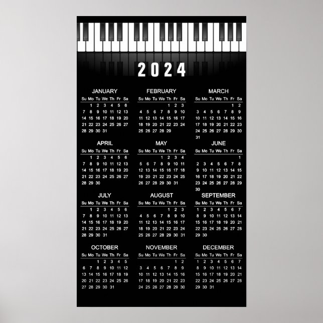 Affiche de calendrier mural Clavier de Piano 2024 (Devant)