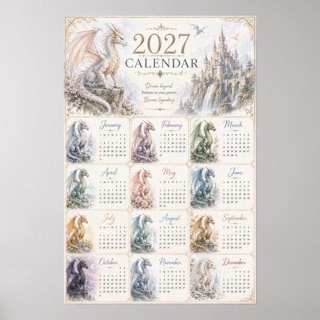 Affiche de calendrier mural Dragon Fantastique 202 (Devant)
