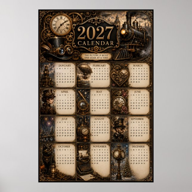 Affiche de calendrier mural Steampunk 2027 (Devant)