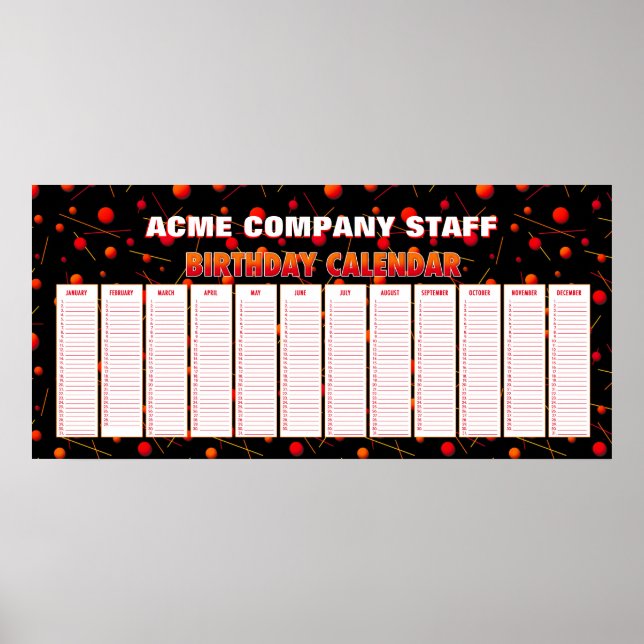Affiche de calendrier perpétuel d'anniversaire ave (Devant)