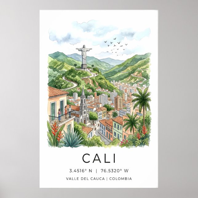 Affiche de Cali Colombie - Paysage urbain de la ca (Devant)