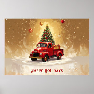 Affiche de camion rouge vintage avec arbre de Noël