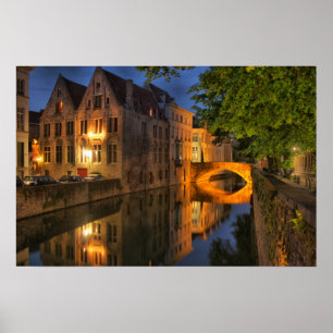 Affiche de canal de crépuscule de Bruges Belgique
