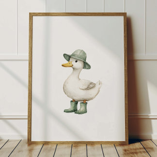 Affiche de canard en bottes vert sauge Décoration