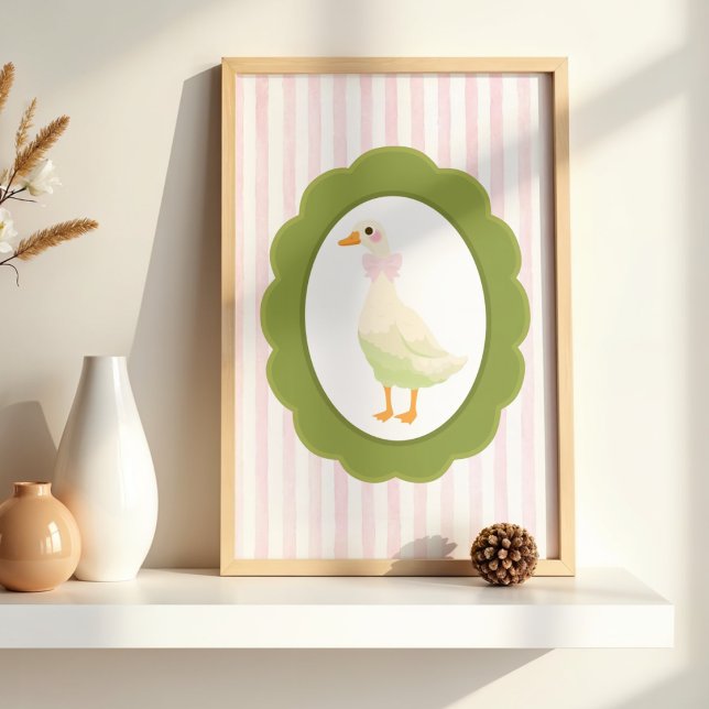 Affiche de canard jaune aux rayures roses Cottagec (Créateur téléchargé)