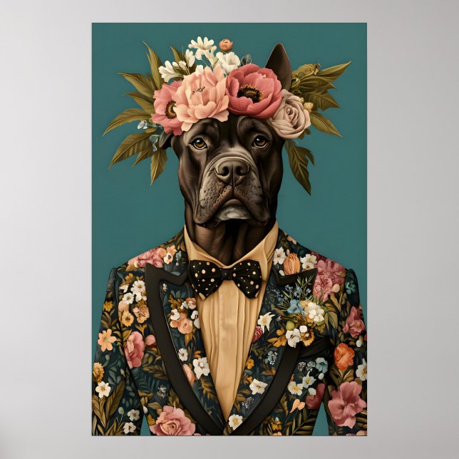 Affiche de Cane Corso en costume, Portrait de Cane (Devant)