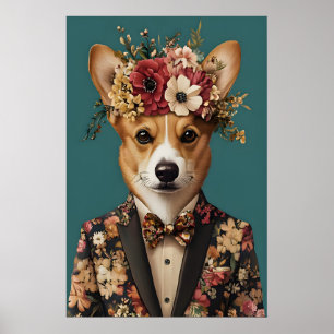 Affiche de Cardigan Welsh Corgi en costume, Corgi