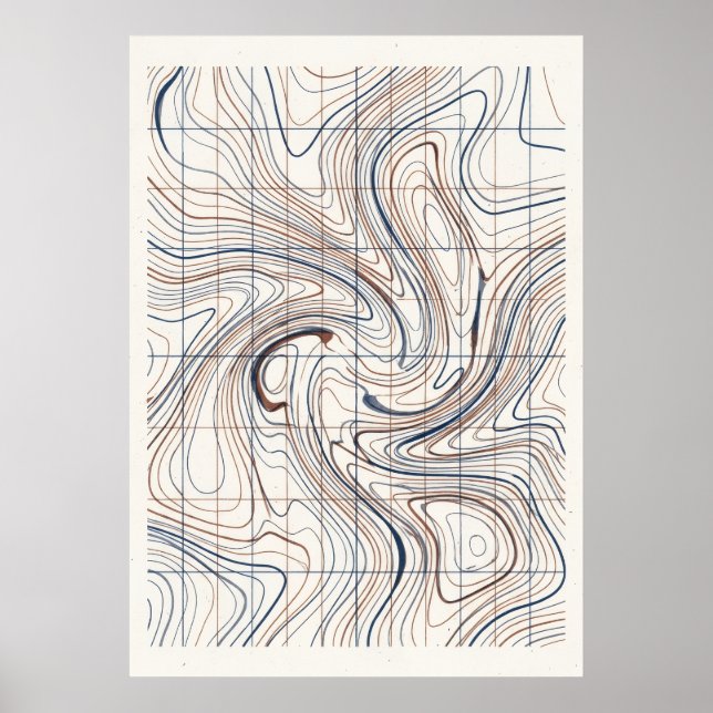 Affiche de carte abstraite de ligne de contour (Devant)