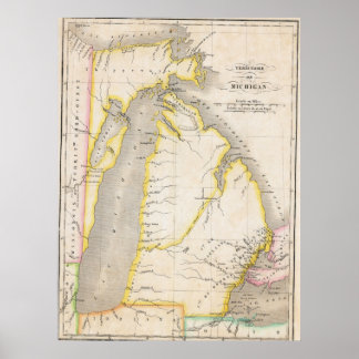 Affiche de carte ancienne de la région du Michigan