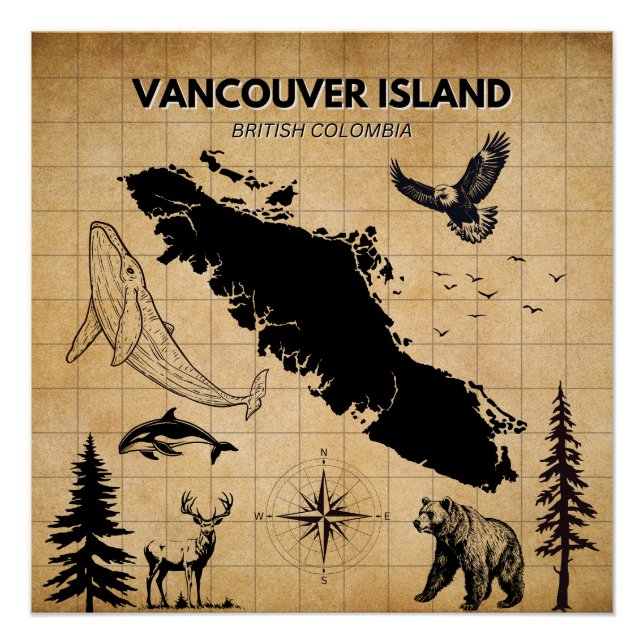 Affiche de carte ancienne de l'île de Vancouver  (Devant)